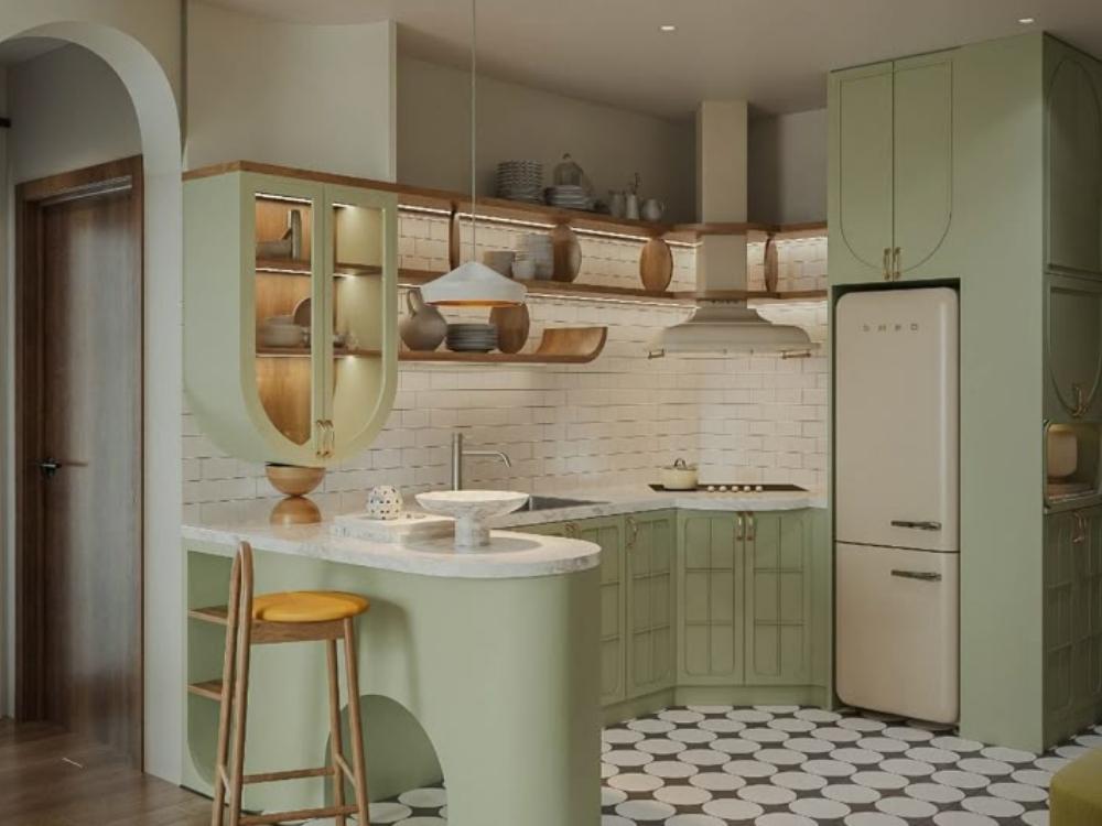 Đảo bếp trung tâm giúp tăng công năng và tạo điểm nhấn sang trọng cho không gian