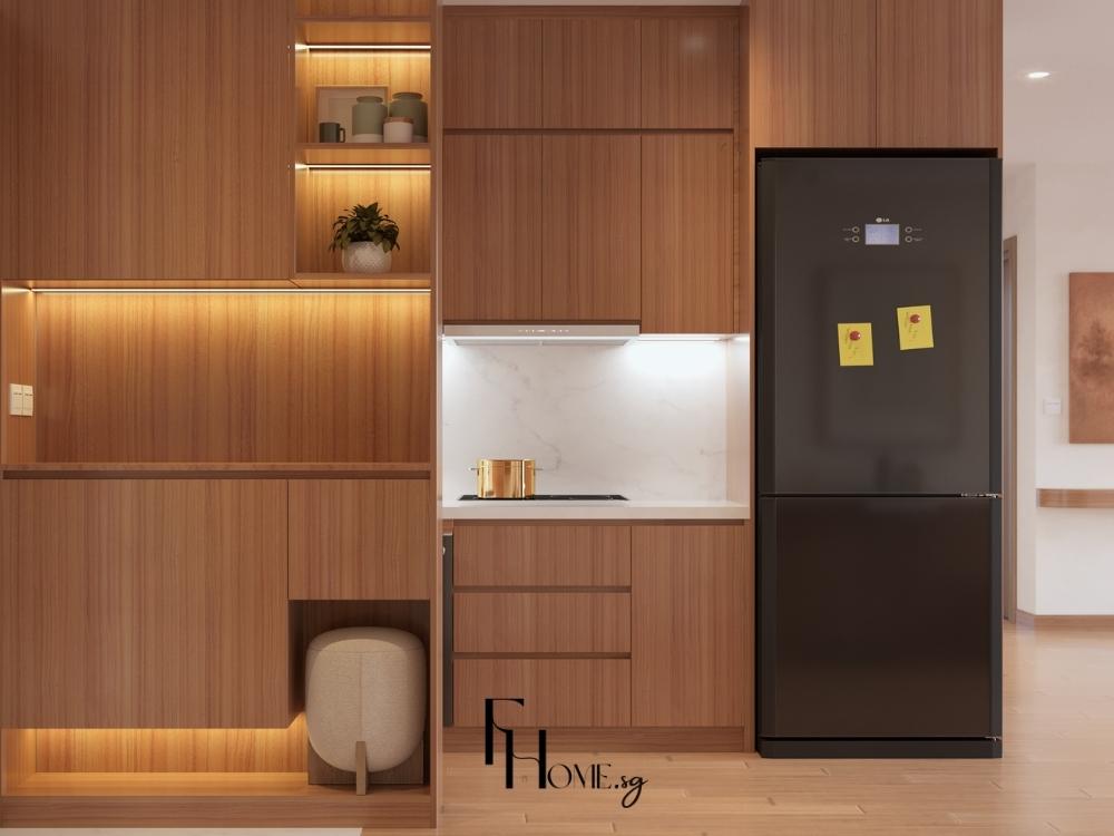 Đèn LED mang lại ánh sáng đều, tiết kiệm năng lượng và tôn lên vẻ hiện đại cho không gian bếp