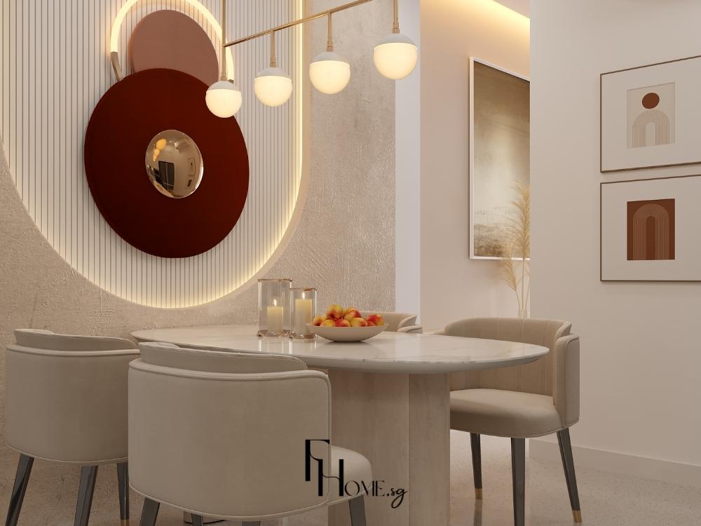 Đèn thả trang trí tạo điểm nhấn ấm cúng, mang đến không khí thân mật cho bữa ăn gia đình