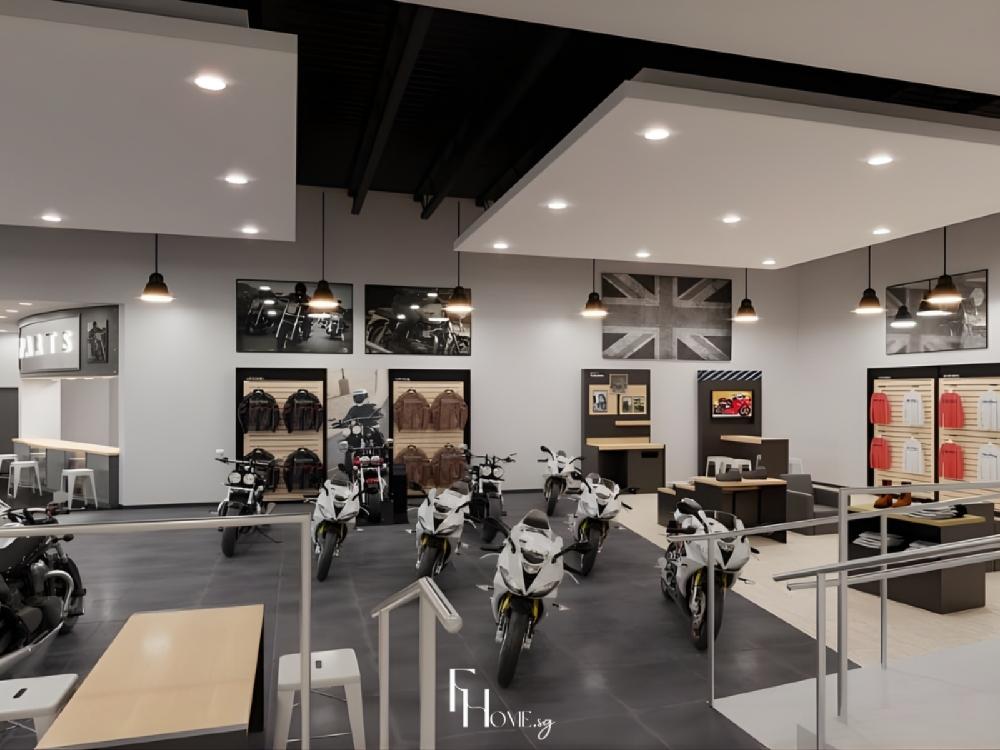 Hệ thống kệ đa tầng trưng bày nhiều mẫu xe, giúp khách hàng dễ dàng quan sát và lựa chọn