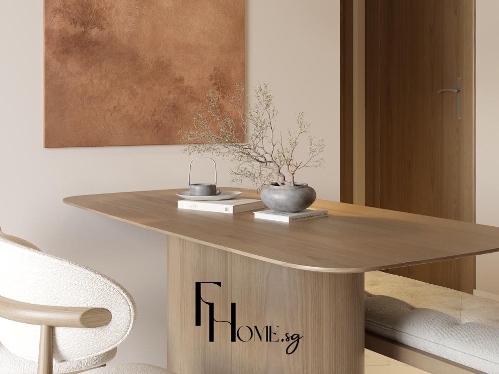 Không gian bàn ăn tối giản tinh tế thể hiện sự cân bằng giữa thẩm mỹ và công năng