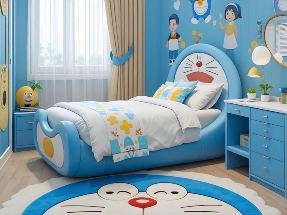 Không gian thiết kế đơn giản, nội thất chắc chắn và gọn gàng, phù hợp cho bé trai yêu thích Doraemon