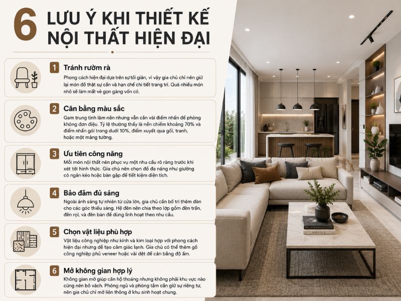 Lưu ý khi thiết kế nội thất hiện đại