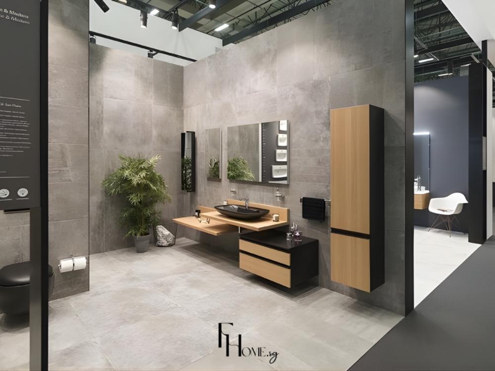 Mô phỏng không gian thực tế với combo thiết bị vệ sinh, giúp khách hàng hình dung cách bố trí trong nhà tắm