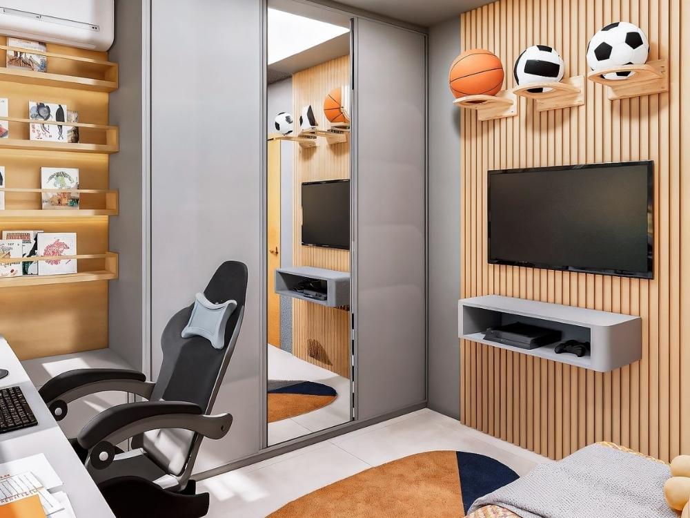 Nội thất sáng tạo với đồ decor quả bóng và góc tập luyện nhỏ giúp bé vừa nghỉ ngơi vừa rèn luyện thể chất