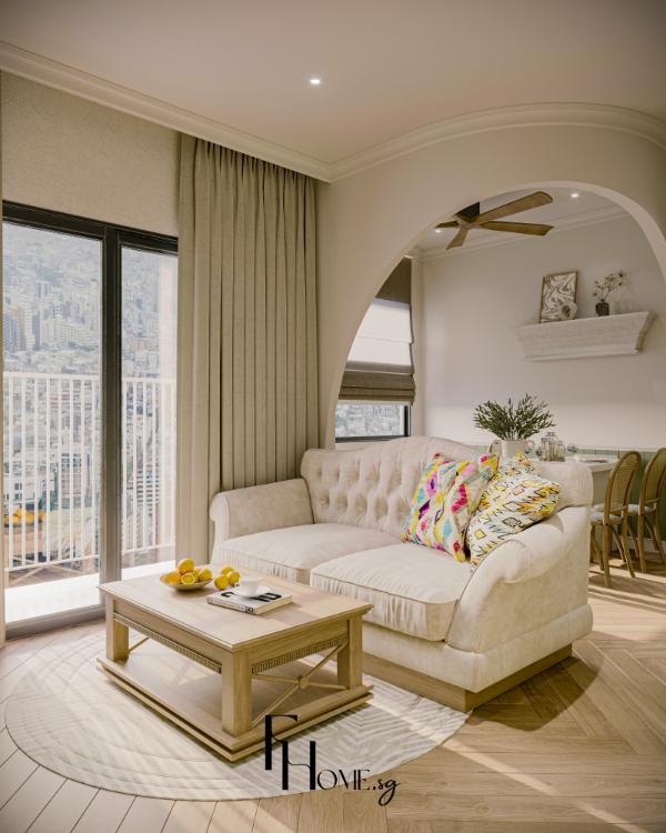 Phòng khách căn hộ Vinhomes Grand Park 70m2 phong cách Farmhouse view 1