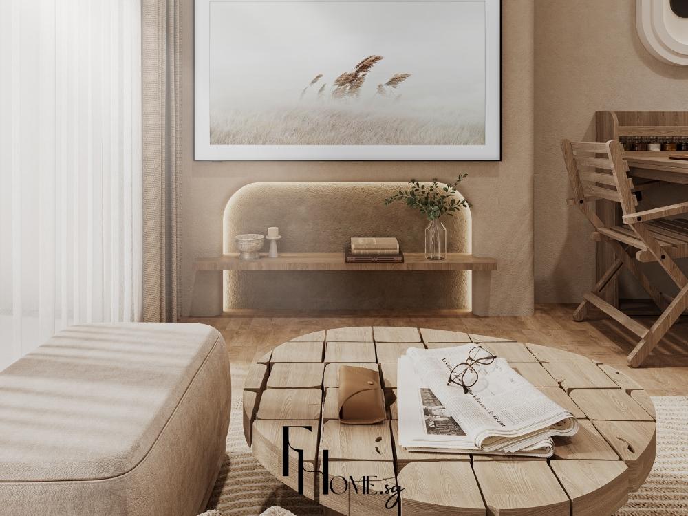 Phòng khách liền mạch với khu bếp và bàn ăn tạo cảm giác rộng thoáng tự nhiên