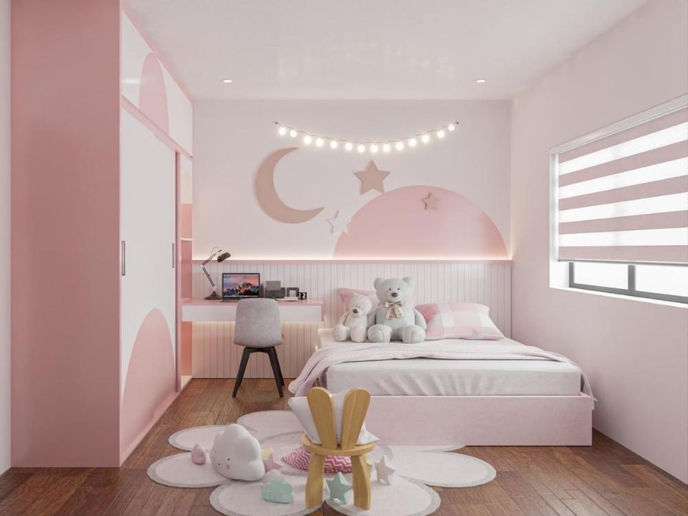 Phòng ngủ bé gái diện tích nhỏ thiết kế tối giản, sử dụng nội thất đa năng và gam màu sáng để tạo cảm giác rộng hơn