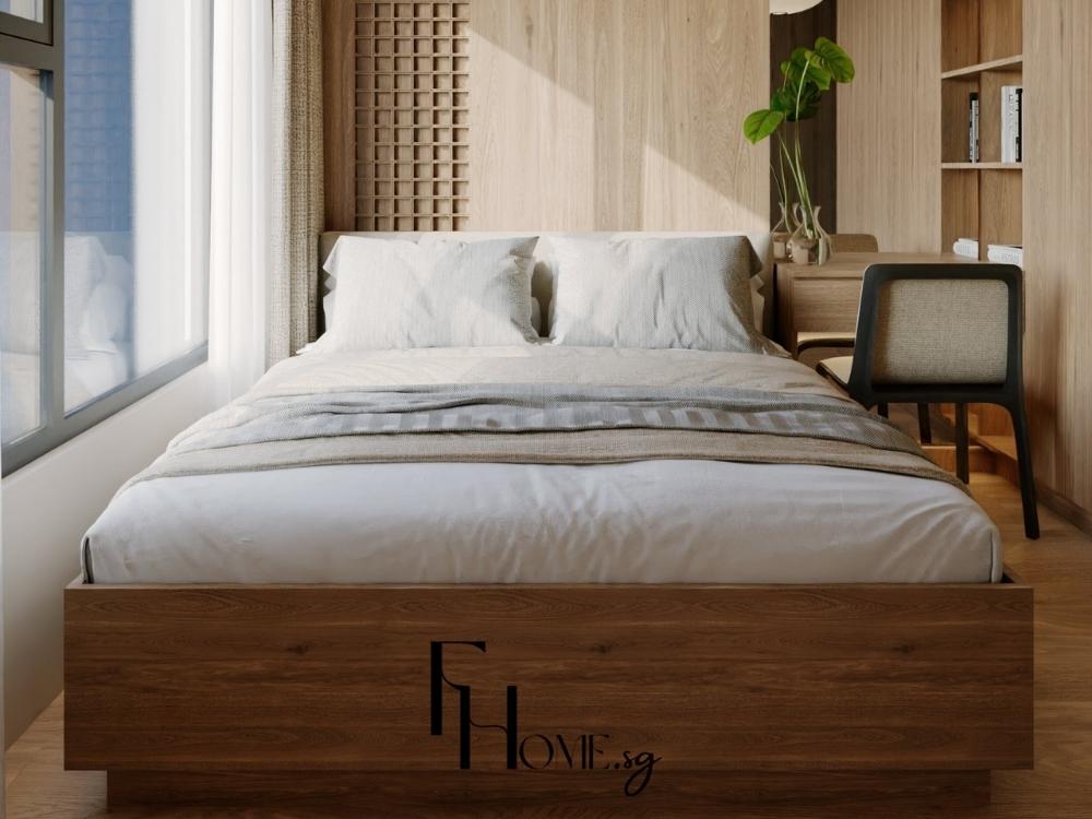 Phòng ngủ master yên bình bố trí gọn gàng mang lại sự riêng tư và thoải mái tuyệt đối