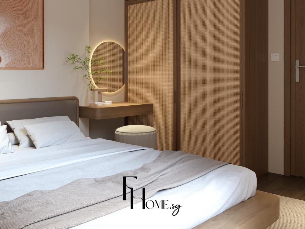 Phòng ngủ yên bình với chất liệu tự nhiên và ánh sáng nhẹ tạo nên không gian an tĩnh