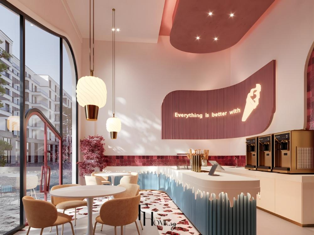 Showroom hiện đại với đường nét gọn gàng, màu sắc trung tính và vật liệu cao cấp như kính, kim loại và gỗ công nghiệp