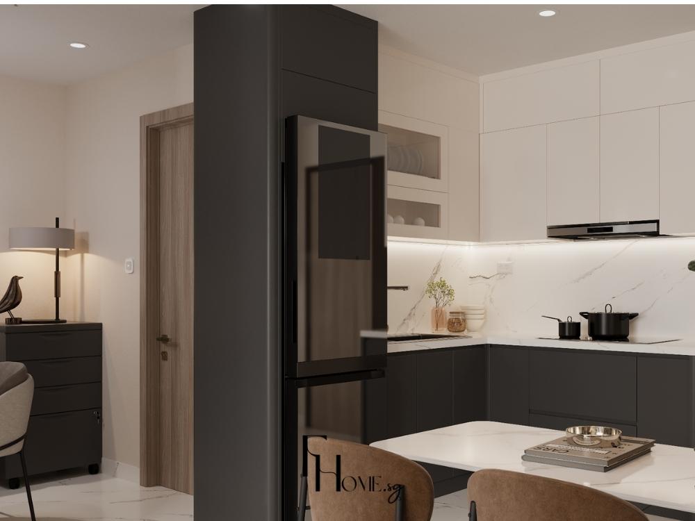 Sử dụng tone sáng giúp tạo cảm giác rộng rãi, thoáng đãng cho phòng bếp nhỏ hiện đại