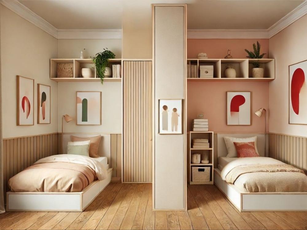 Thiết kế giúp các bé hình thành tính độc lập và học cách tôn trọng không gian của nhau trong cùng một phòng