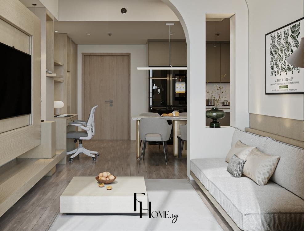 Thiết kế phòng bếp liền phòng khách tối ưu diện tích, tăng sự tương tác giữa các thành viên