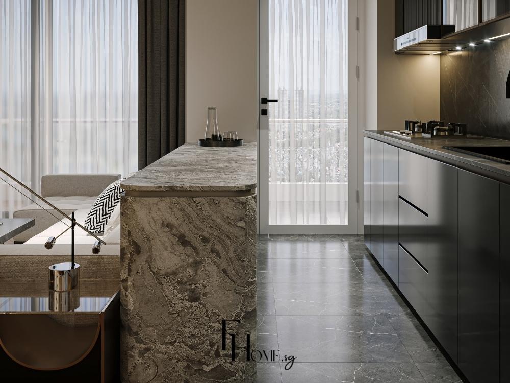 Thiết kế tủ bếp song song tận dụng tối đa diện tích hai bức tường, phù hợp căn hộ dài và hẹp