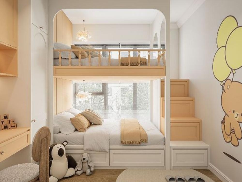 Trang trí với tông màu trung tính và họa tiết thiên nhiên, tạo không gian chung gắn kết và thân thiện cho anh chị em