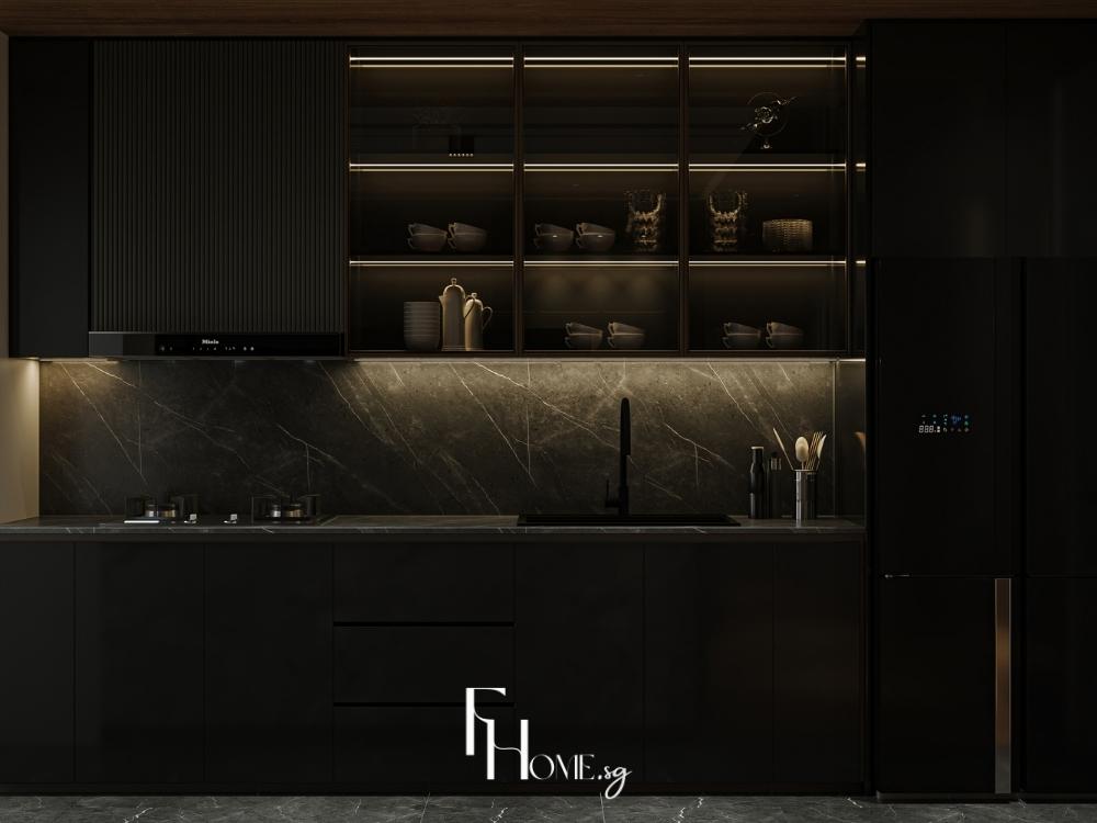 Tủ bếp chữ I thiết kế thẳng hàng gọn gàng, phù hợp không gian bếp nhỏ và căn hộ hiện đại