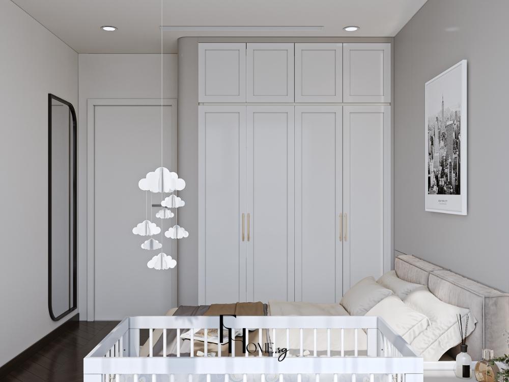 Tủ quần áo cao kịch trần giúp tận dụng tối đa không gian lưu trữ và tạo cảm giác trần cao thoáng