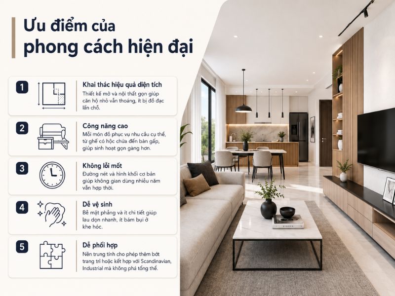5 ưu điểm thực tế của phong cách hiện đại