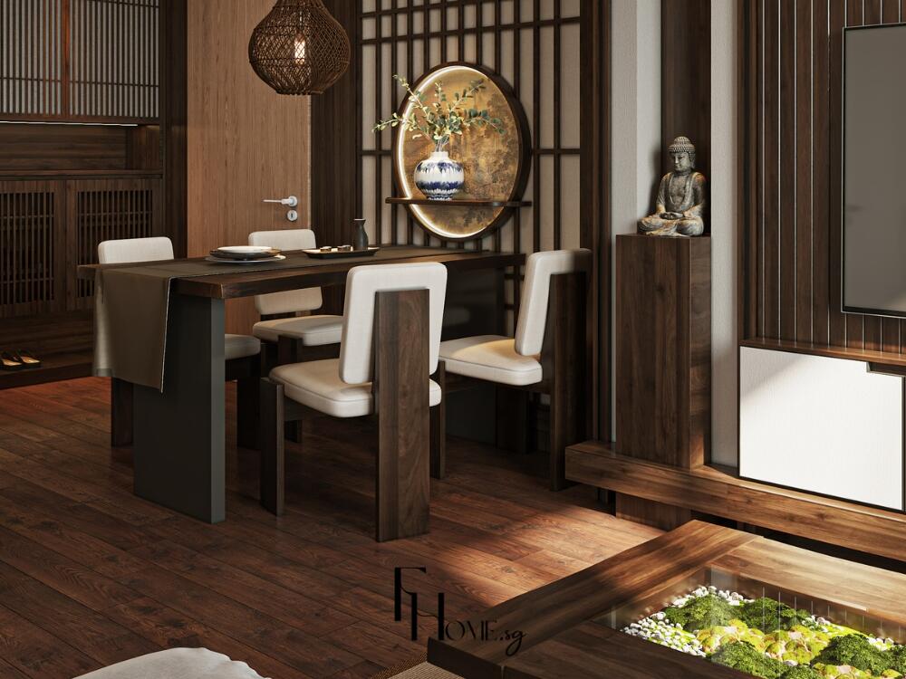 Bàn ăn Japandi mộc mạc thanh thoát thể hiện vẻ đẹp tự nhiên và tỉ mỉ trong từng chi tiết
