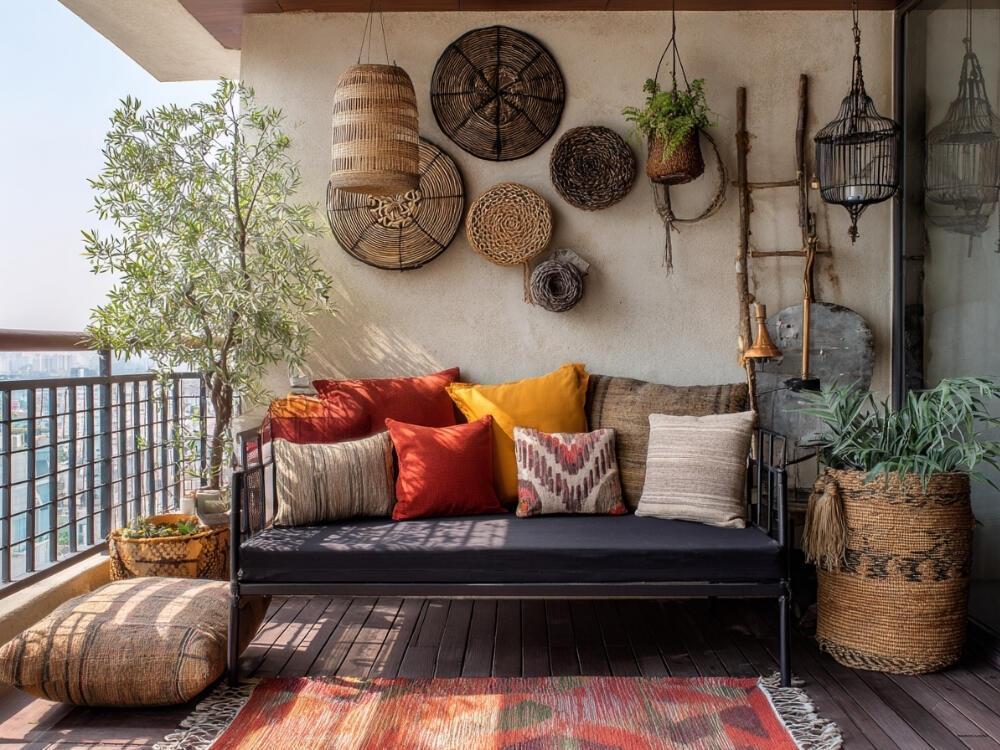 Ban công phóng khoáng với họa tiết thổ cẩm và bảng màu rực rỡ kiểu Bohemian