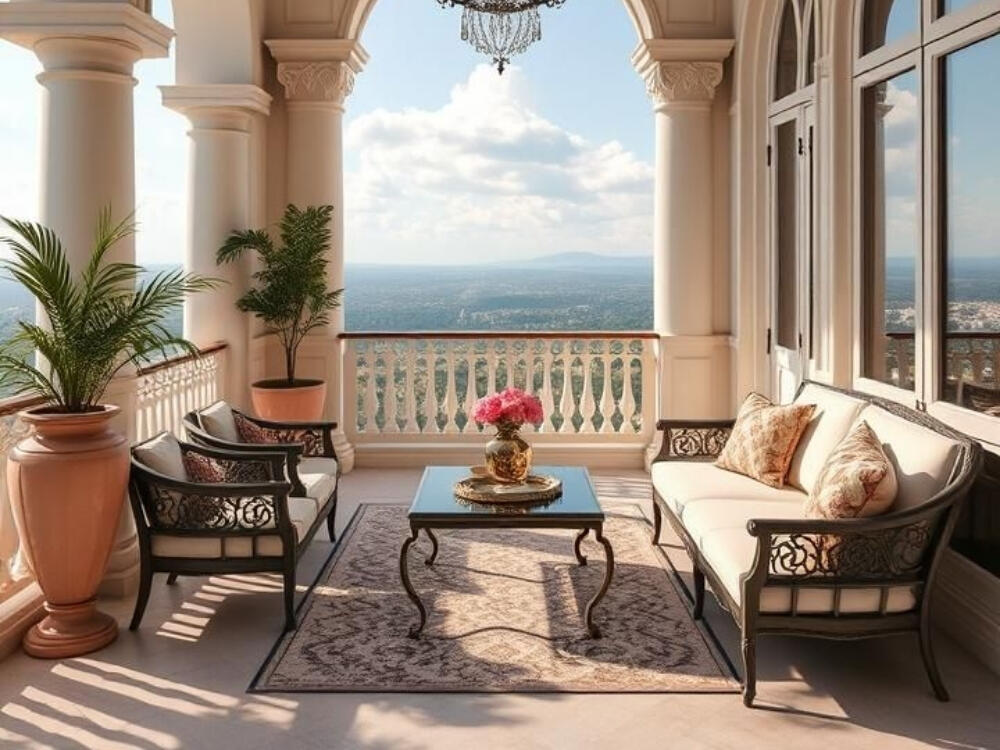 Ban công tinh tế với đá hoa cương và điểm nhấn vàng đồng