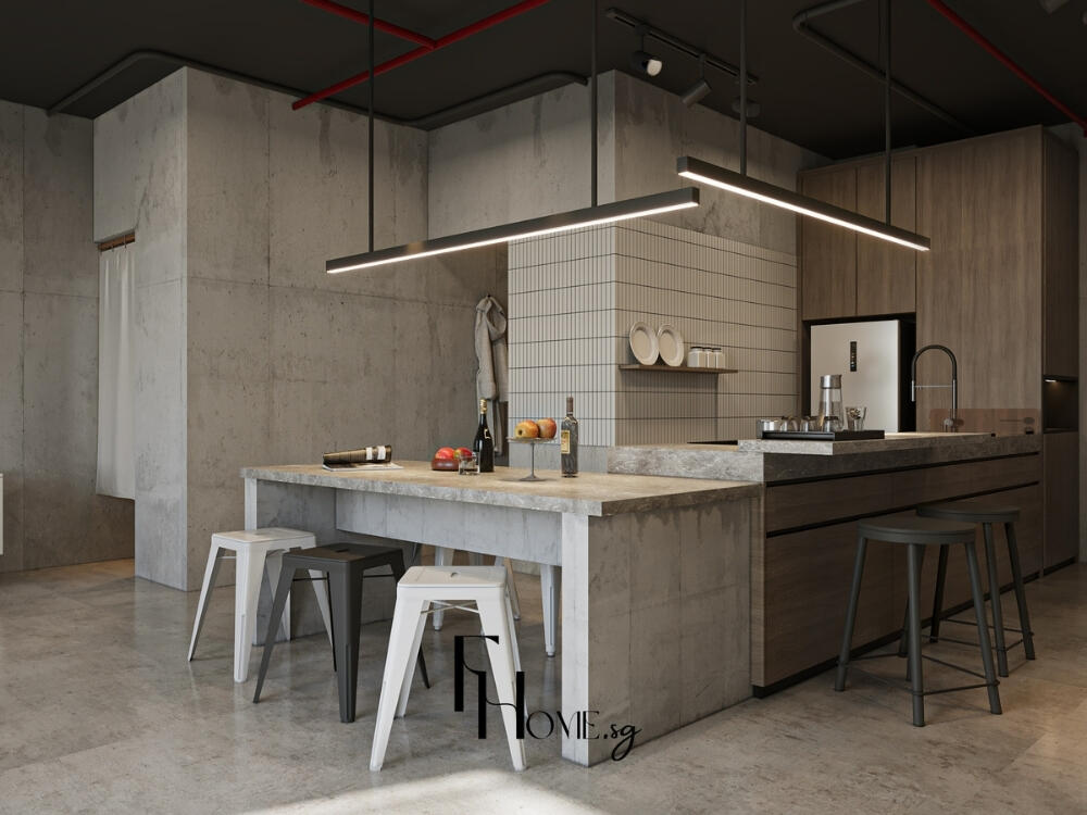 Bàn đảo bếp kết hợp bàn ăn tạo không gian quây quần ấm cúng