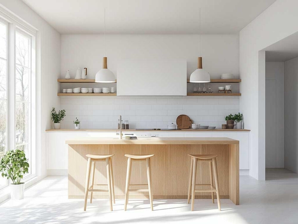 Bàn đảo hiện đại không tay nắm giữ vẻ đẹp đơn sắc tối giản