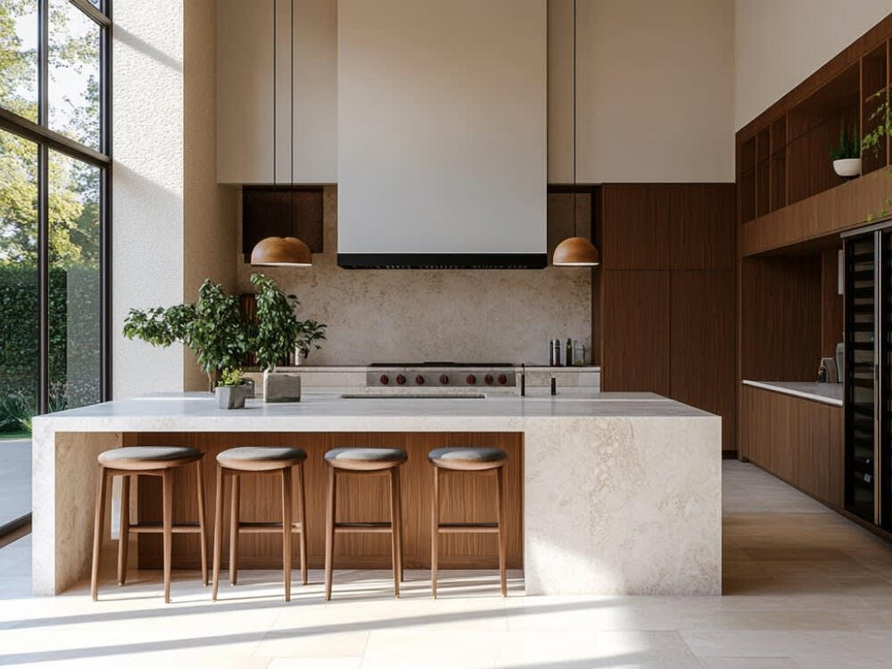 Bàn đảo thư giãn với khu bar cao tiện cho pha chế và trò chuyện