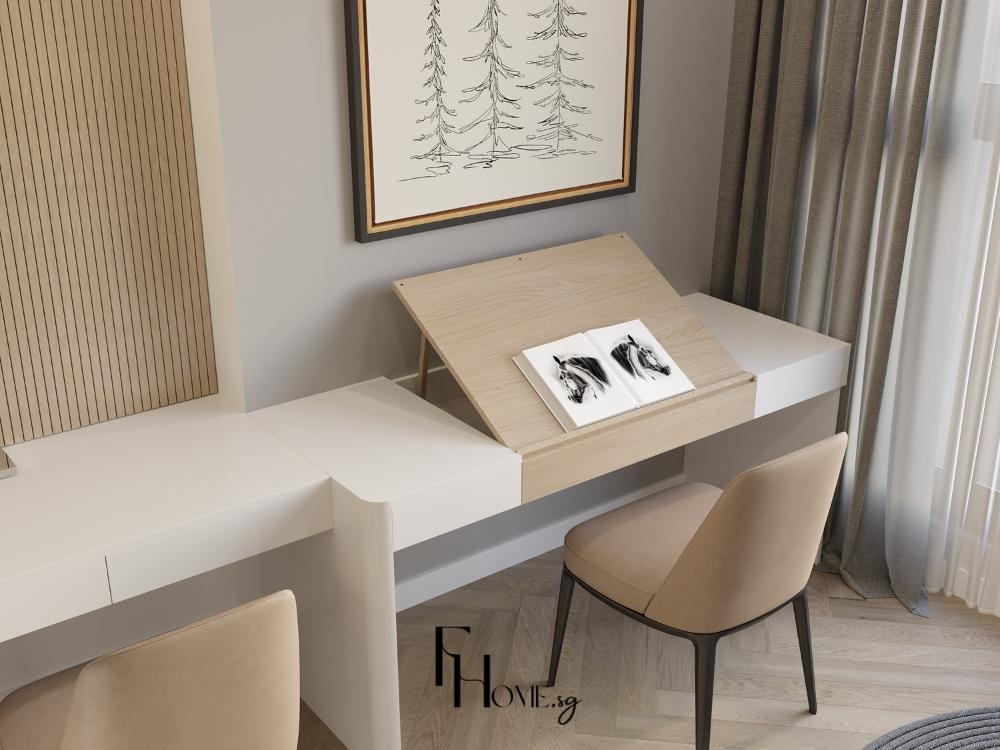 Bàn làm việc nhỏ gọn sắp xếp hợp lý mang lại sự tiện nghi và lối di chuyển thông thoáng