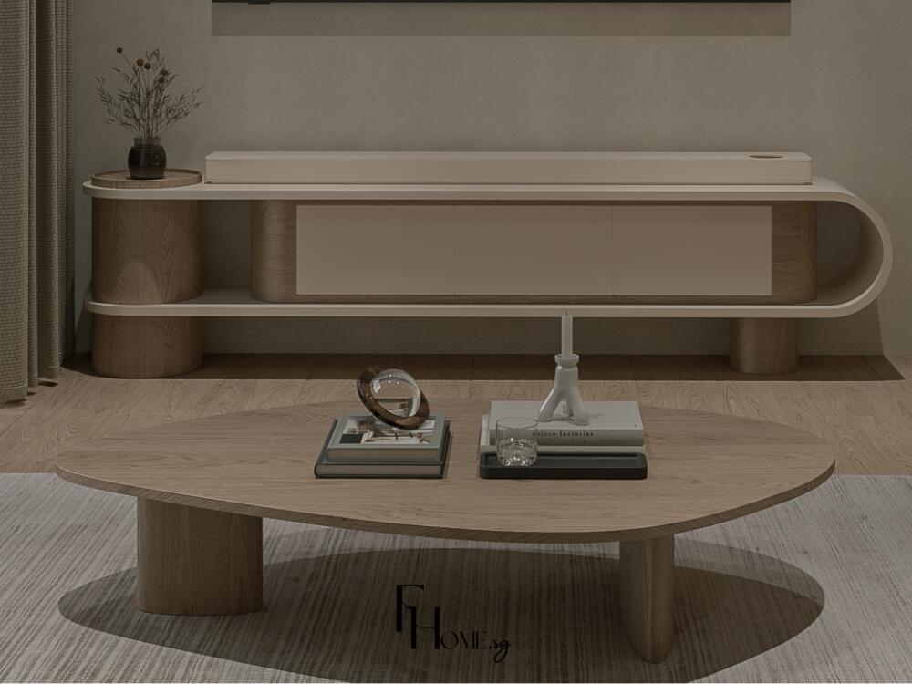Bàn trà gỗ mộc mạc với thiết kế tối giản giúp không gian Zen trở nên nhẹ nhàng thoáng rộng