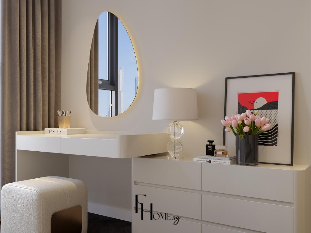Bàn trang điểm thanh lịch với kiểu dáng đơn giản thể hiện vẻ đẹp tinh tế của hình khối hiện đại