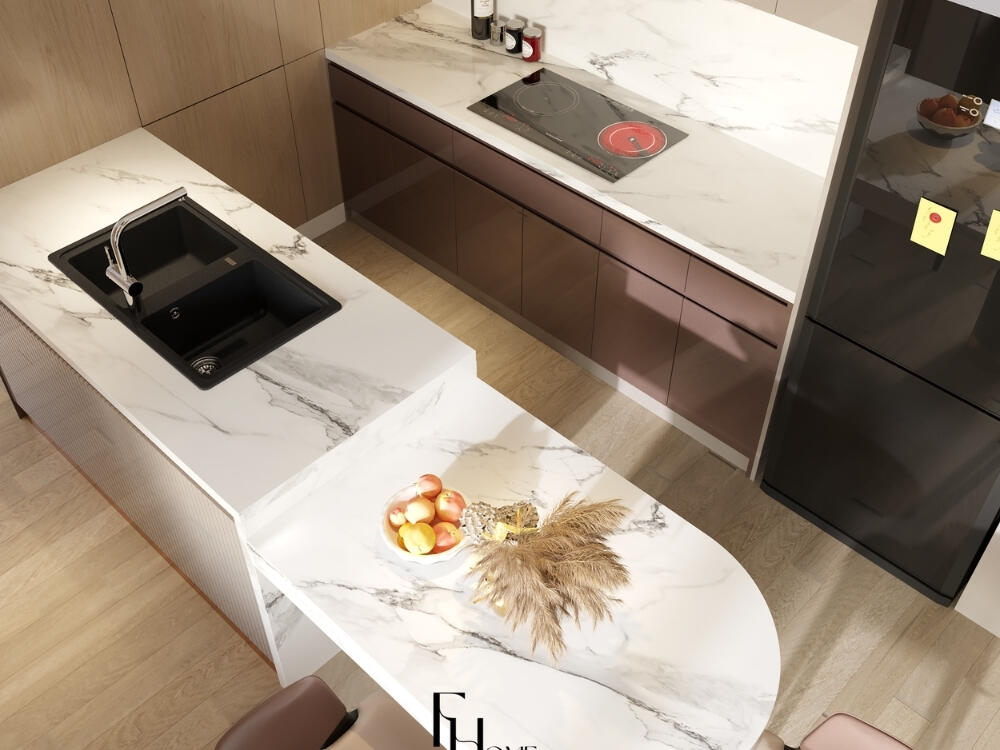 Đảo bếp đa năng hỗ trợ sơ chế lưu trữ và làm quầy bar mini