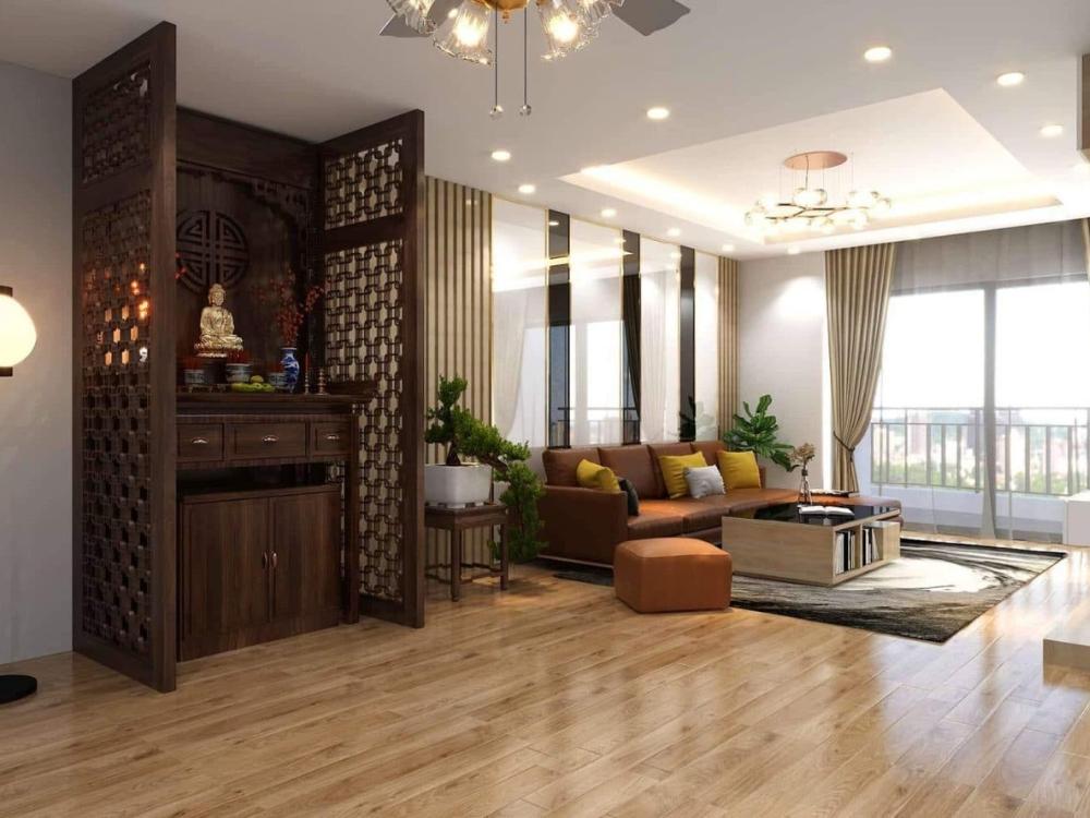 Đèn thờ chuyên dụng được bố trí cân đối giúp tôn lên vẻ thiêng liêng của bàn thờ