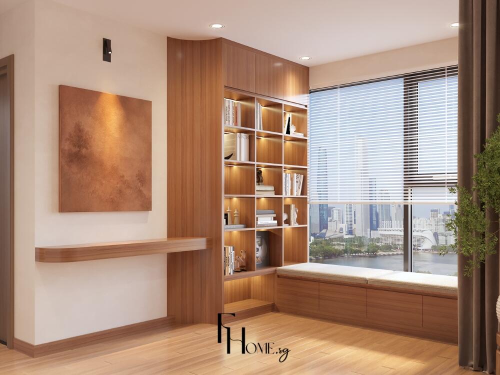 Góc đọc sách Japandi yên bình tinh tế kết hợp công năng và thẩm mỹ hài hòa