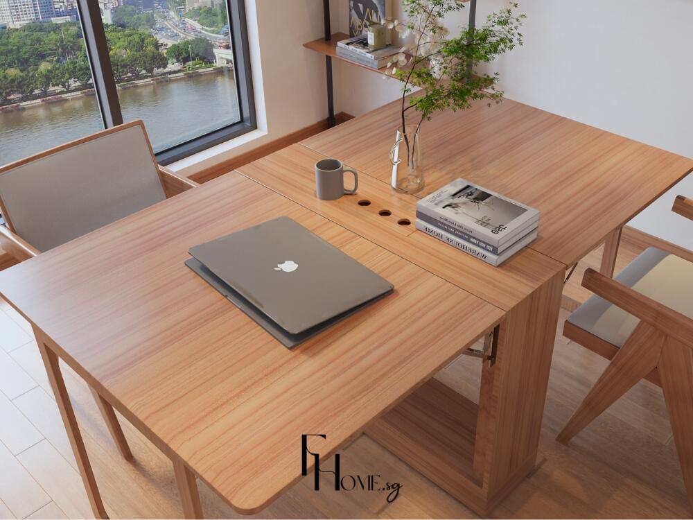 Góc làm việc Japandi yên tĩnh sử dụng gỗ sồi và vải lanh tạo cảm giác thư thái