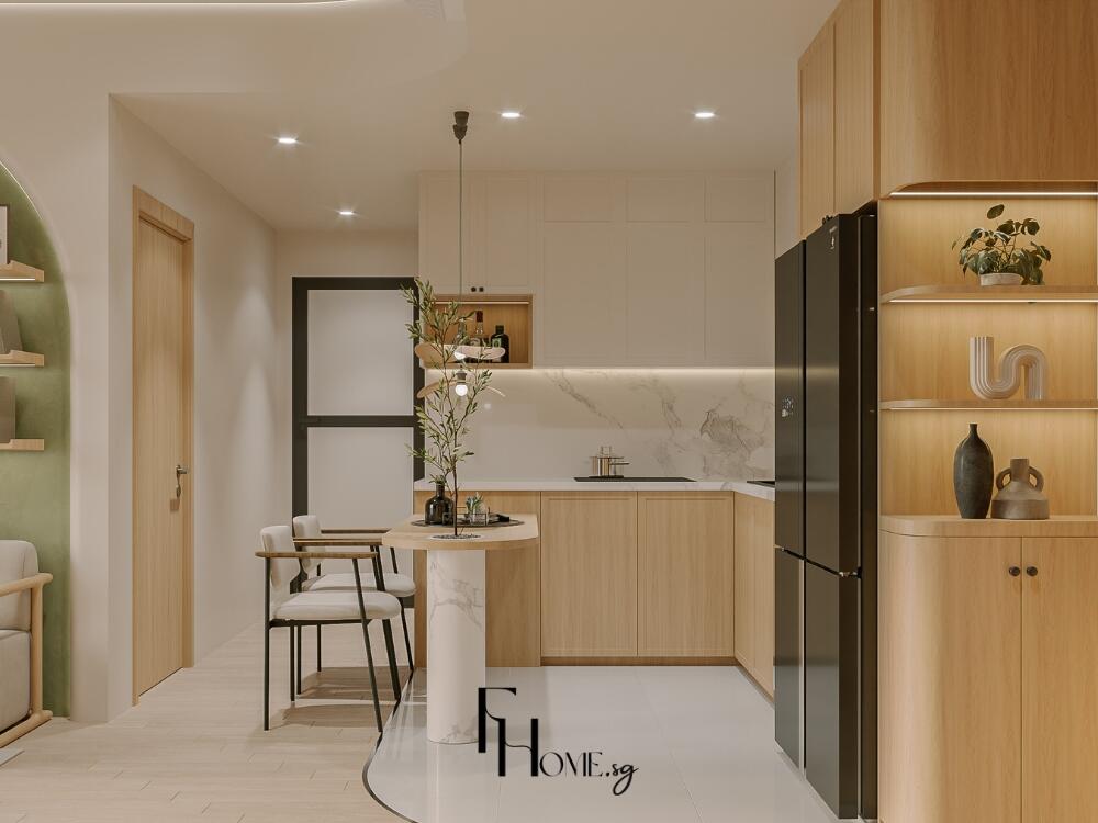 Không gian bếp Japandi nhẹ nhàng ấm áp với tông trắng ngà và nâu nhạt