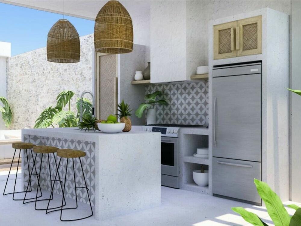 Không gian bếp mở kết nối khu vực ăn uống tạo sự liền mạch và thoải mái trong sinh hoạt