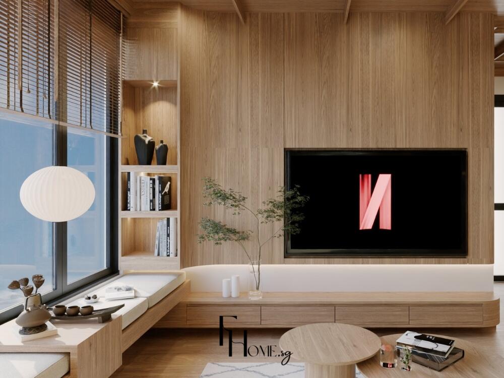 Không gian khách Japandi sáng thoáng tự nhiên điểm xuyết cây xanh tinh tế