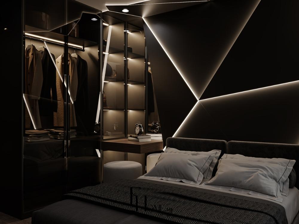 Không gian nghỉ ngơi gọn gàng với tủ âm tường giúp tối ưu diện tích và tăng sự tinh tế