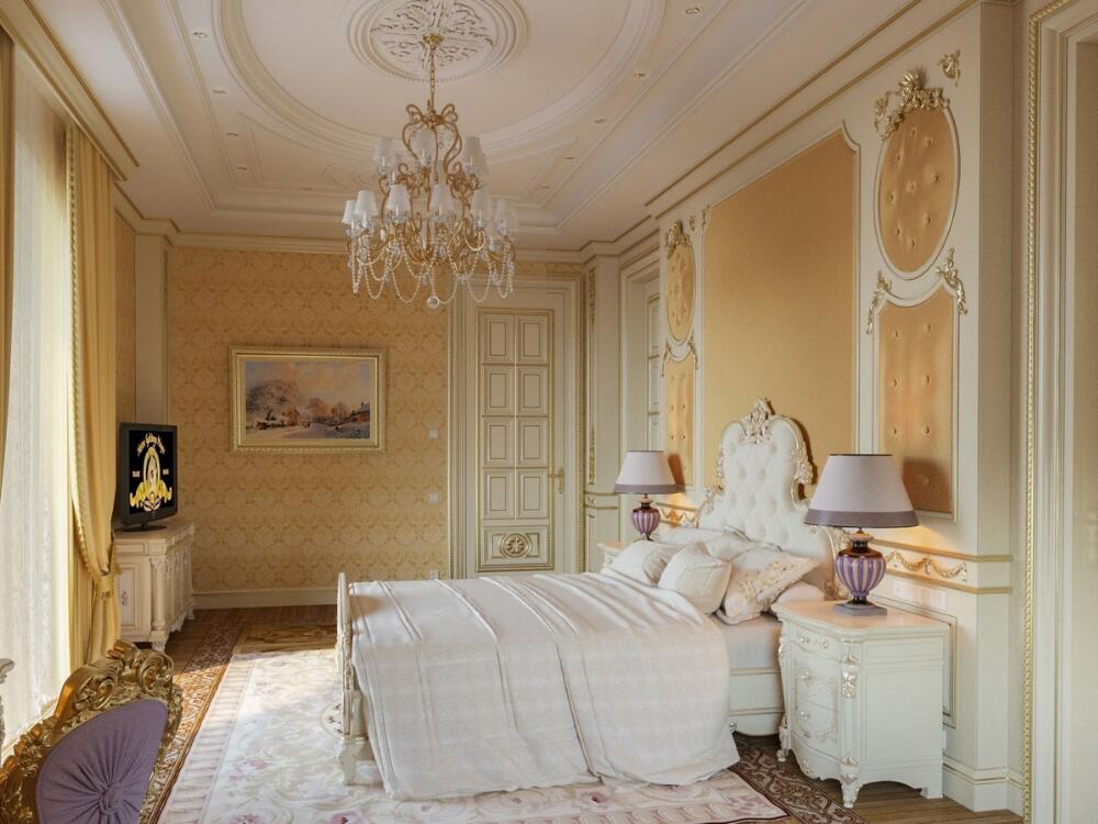 Không gian nghỉ ngơi lãng mạn với đầu giường bọc nệm và thảm trải sàn mềm mại tinh tế