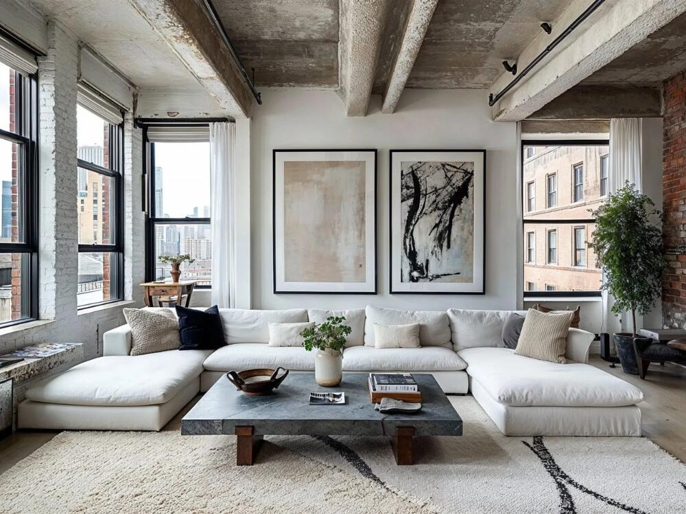 Không gian phòng khách hài hòa với sắc be đậm và ánh sáng tự nhiên tạo cảm giác gần gũi