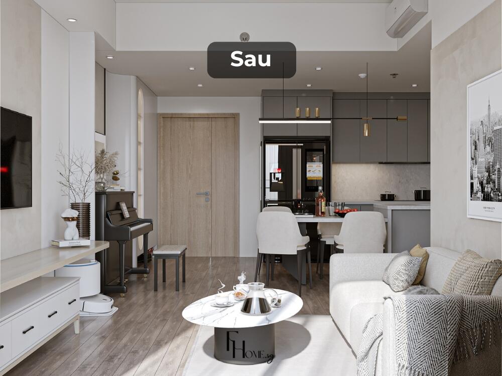 Đập liên thông phòng kề để nới rộng không gian phòng bếp và phòng khách mang lại cảm giác rộng rãi và thoáng đãng hơn