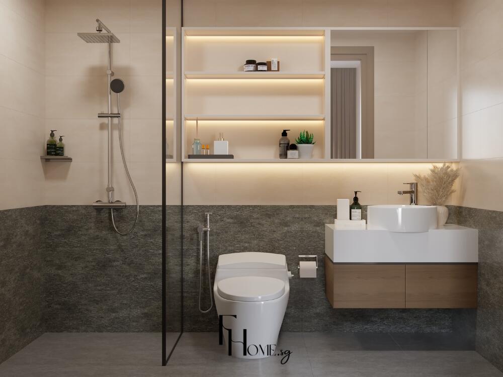 Không gian tắm Japandi tối giản sáng dịu mang cảm giác sạch sẽ và an yên