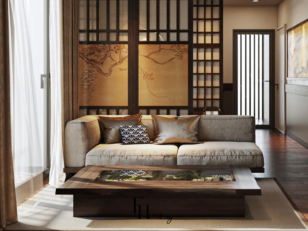 Không gian tiếp khách ngập ánh sáng tự nhiên mang lại sự thanh tịnh và cân bằng