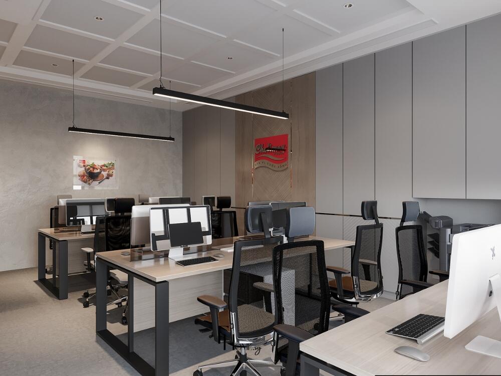 Khu vực làm việc chung tối ưu hiệu suất với bố cục mở và giải pháp tiêu âm hiệu quả