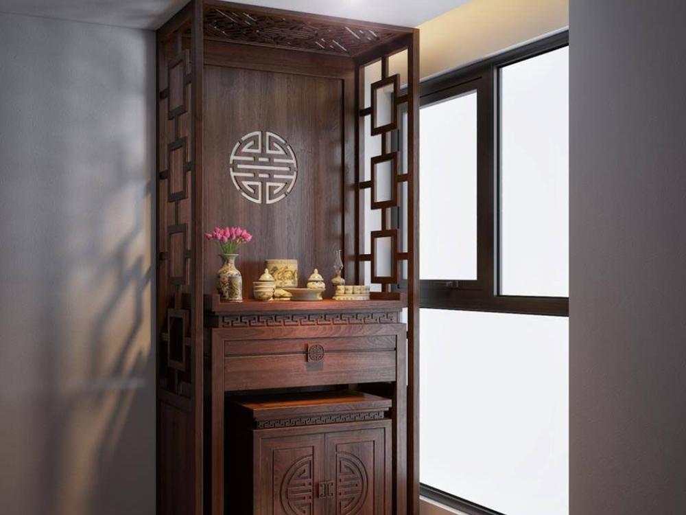 Mẫu bàn thờ đứng đơn giản thể hiện sự trang trọng và thanh lịch trong thiết kế