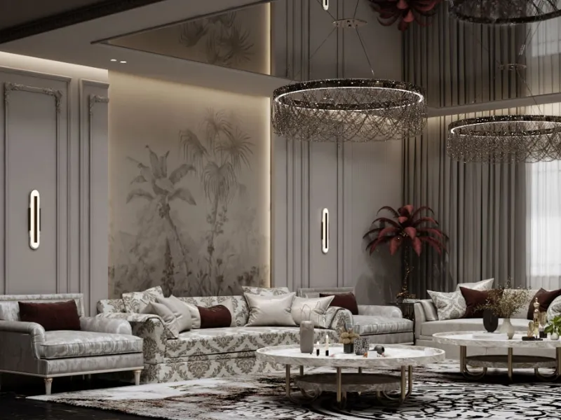 Nội thất chung cư tân cổ điển mang phong cách hoàng gia phòng khách sofa nhung