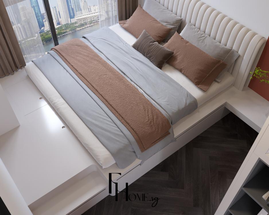 Nội thất phòng ngủ giường đôi căn hộ Vinhomes Grand Park 54m2 nhìn ra view thành phố