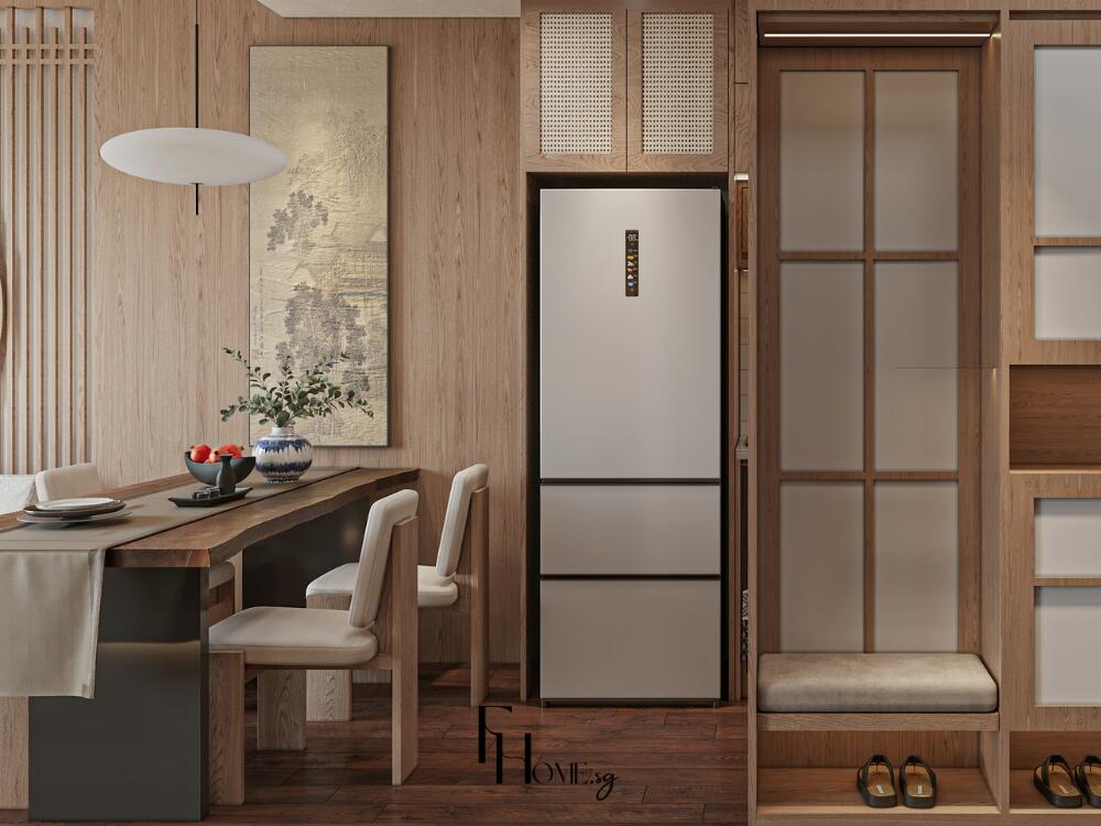 Phòng bếp ngăn nắp với thiết kế tinh gọn giúp việc chuẩn bị bữa ăn trở nên nhẹ nhàng thư thái